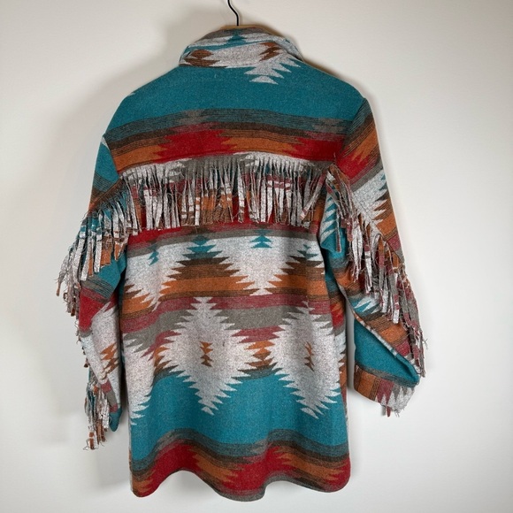 L.I.F.E. BOHO Southwestern Rodeo Button Up Down Shacket Jacket Fringe Medium - Picture 5 of 5